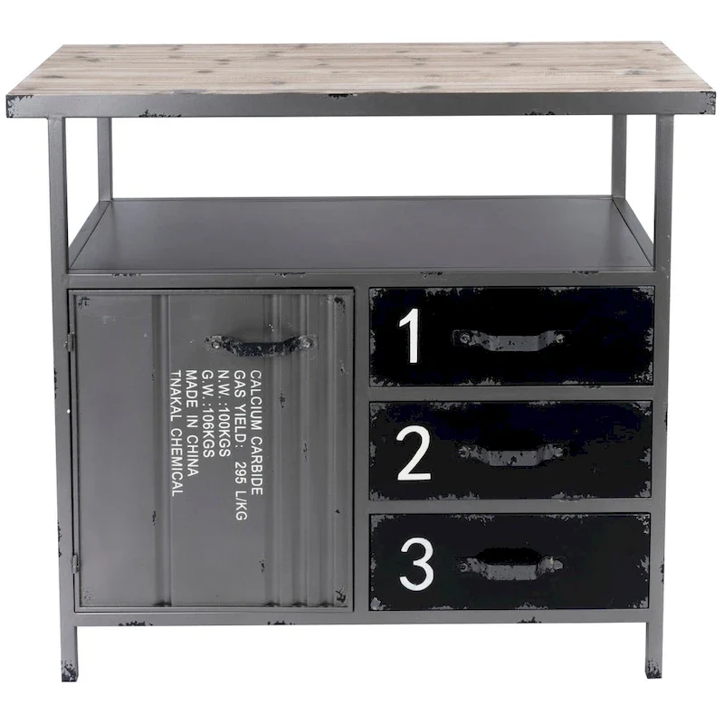 Gray Metal Industrial Cabinet with Numbers and Text