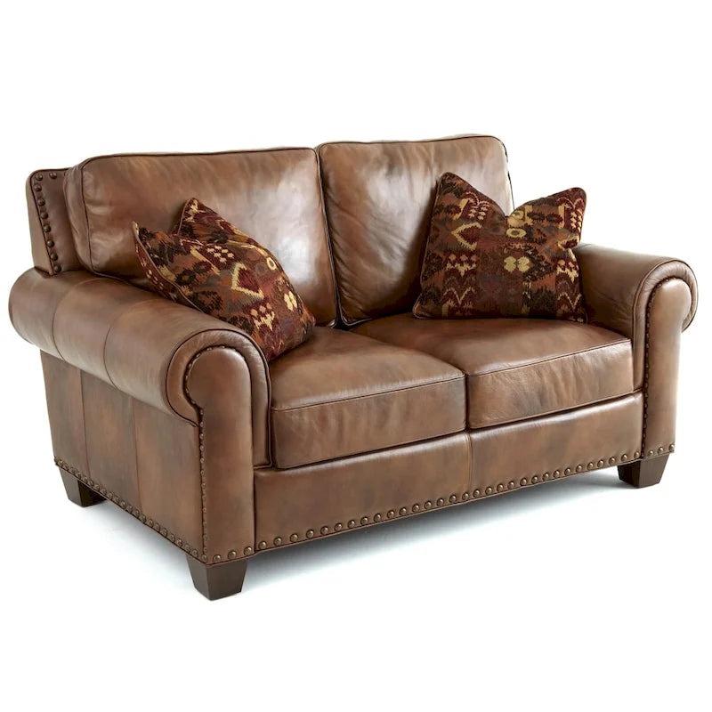 Steve Silver Sanremo Top Grain Leather Loveseat with Two Pillows