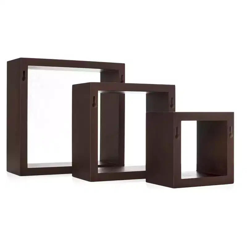 Set of 3 Cubbi Floating Wall Shelves Espresso