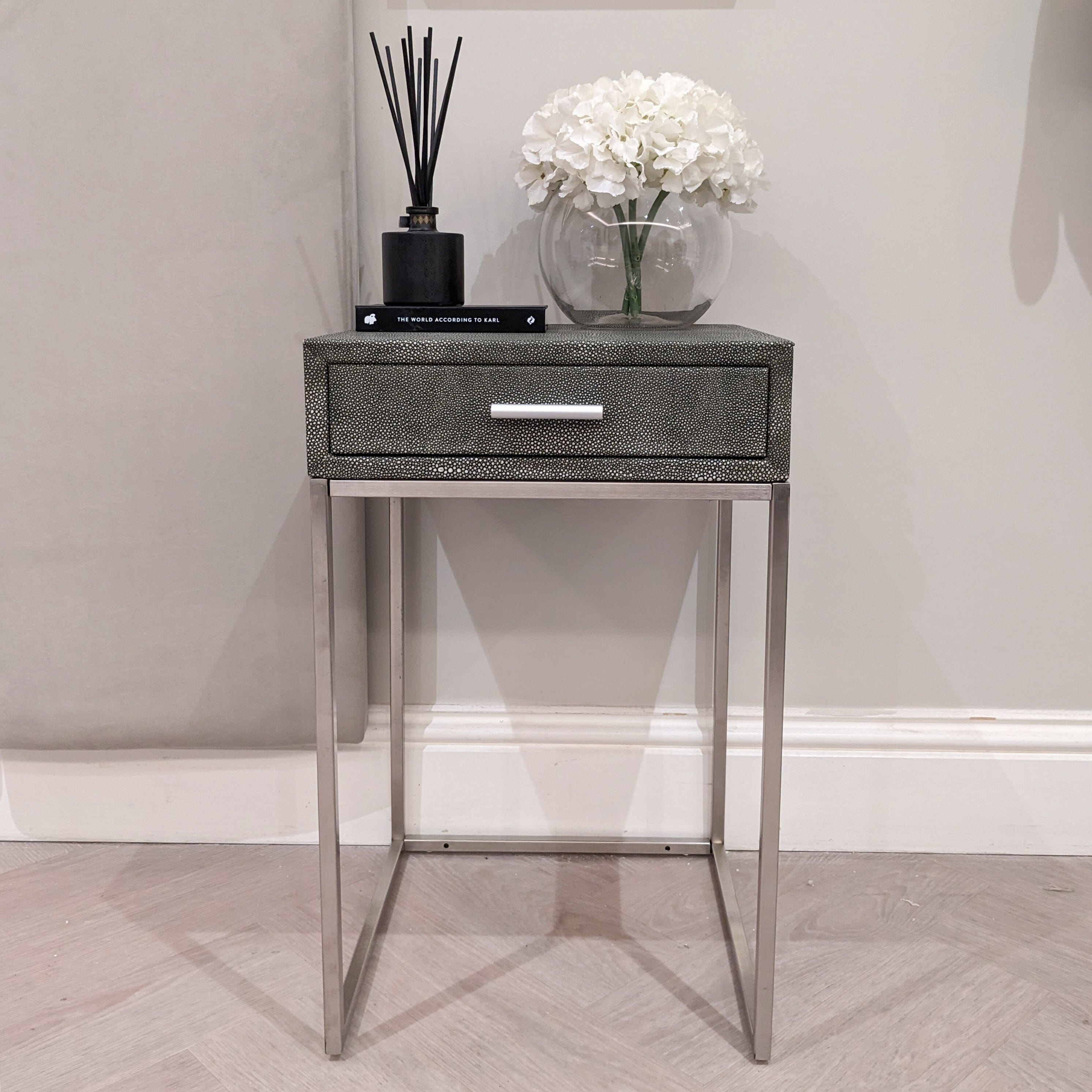 Grey Faux Shagreen Bedside Table