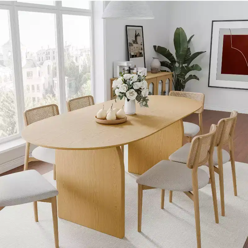PexFix Solid Wood Dining Table with Arched Legs Oval Kitchen Table for Dining Room