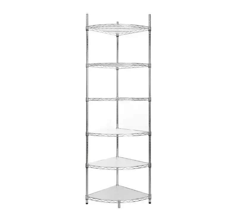 6-Tier Adjustable Heavy Duty Corner Wire Shelf (Iron + Plastic) - Chrome