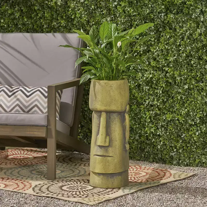 NAYSAYE Planter, 24 Tall Cast Stone Garedn Planter, Modern Design for Indoor and Outdoor Spaces, Green, 8.75*8.75*24