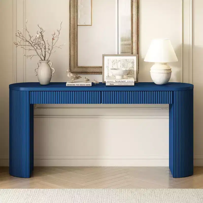 58.2 Farmhouse Fluted Entryway Console Table with Drawers, Curved Legs for Hallway, Living Room or Foyer - Panipeachy