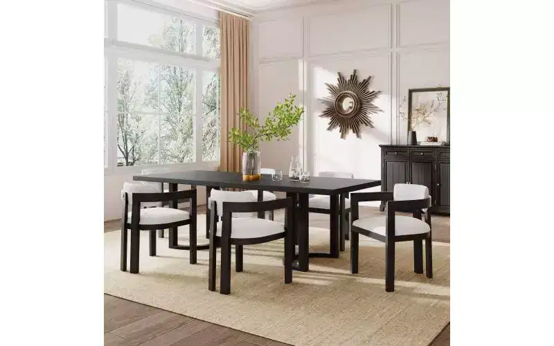 Christopher Knight Home Eleanor 7pc Rubberwood Upholstered Dining Set Beige/Black