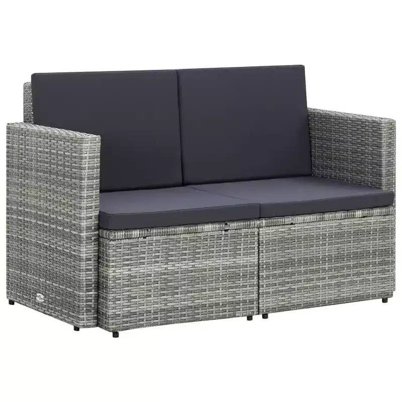 vidaXL Sofa All Weather Outdoor Patio Loveseat Sofa with Cushions Poly Rattan