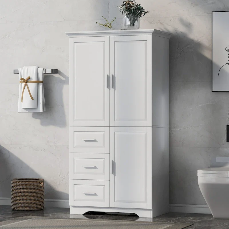 Tall Bathroom Storage Cabinet with Doors and Three Drawers