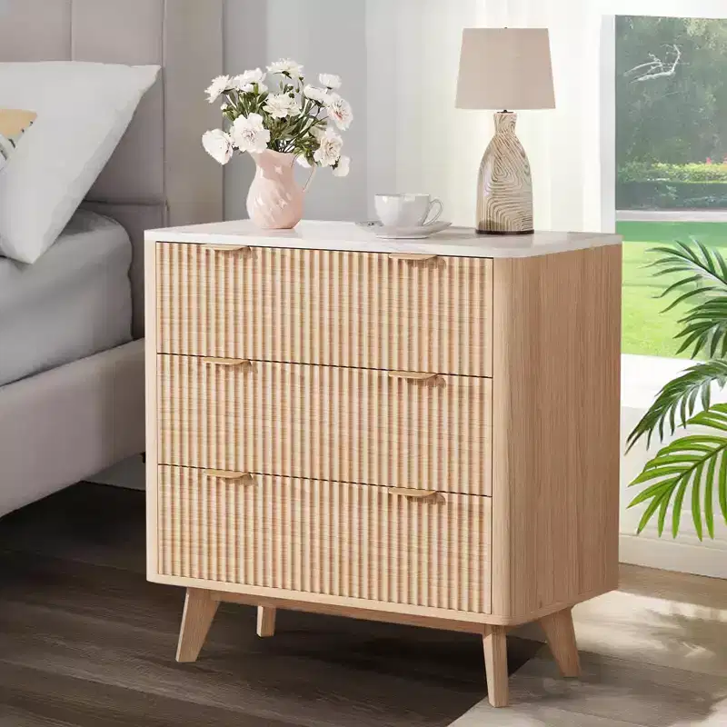 32 Width Fluted Nightstand Set of 2, Modern 3 Drawer Bedside Table , End Table for Bedroom, Living Room, Hallway (Walnut 2pcs)