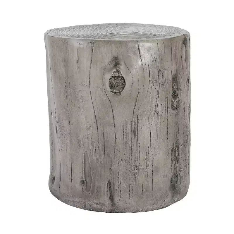 Dara Rustic Round Lightweight Concrete Side Table with Tree-Stump Design