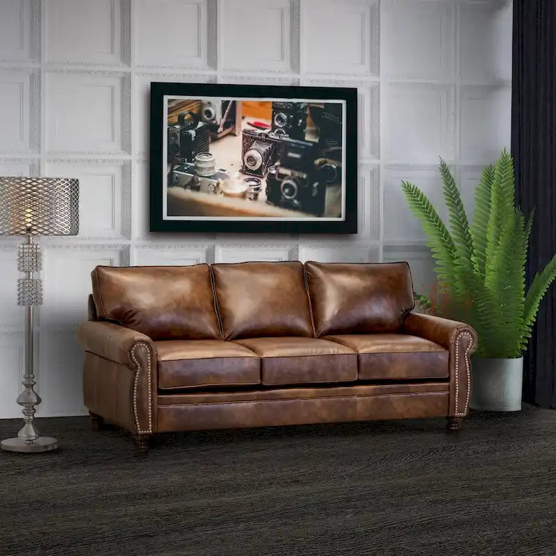 Made in USA Cabot Brown Top Grain Leather Sofa and Chair Set