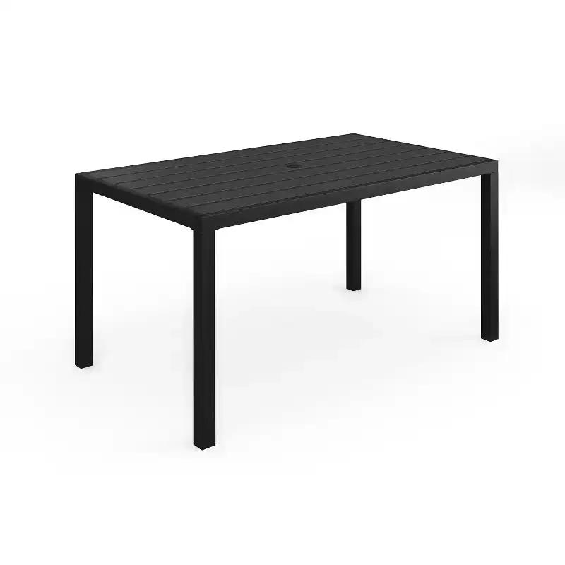 Martha Stewart Lily Pond 60 Indoor-Outdoor Patio Table with Slatted Top and Steel Frame in Black