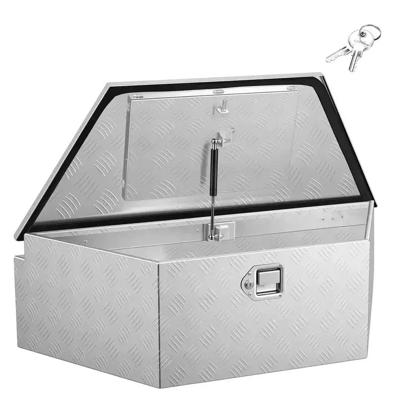 VEVOR Trailer Tongue Box, 39 x 16.5 x 12 Aluminum Trailer Tongue Tool Box, Heavy Duty Storage Organizer with Lock & Keys, Silver