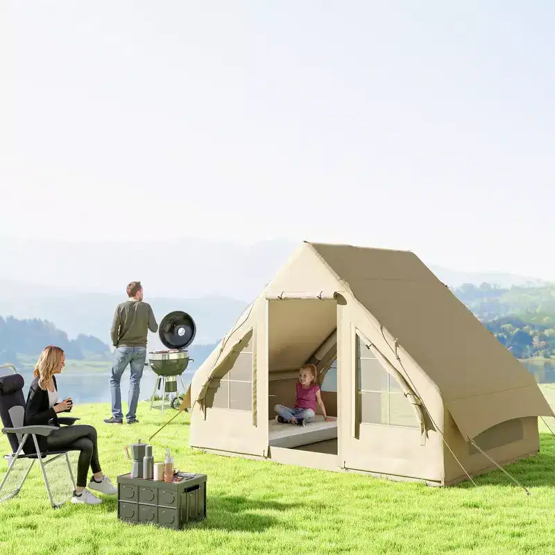 Outsunny Inflatable Camping Tent with Hand Pump, Easy Setup, 4 Season Blow Up Tent, with Mesh Windows and Doors