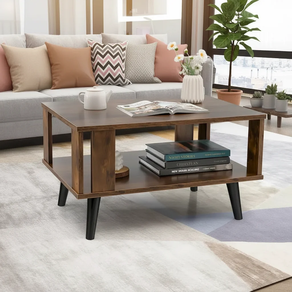 2-Tier Rectangle Coffee Table with Open Storage Shelf