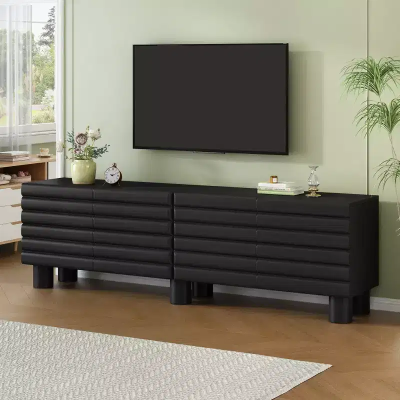GDFStudio Lucas Modern Stylish TV Stand with Wavy Doors and Adjustable Shelves