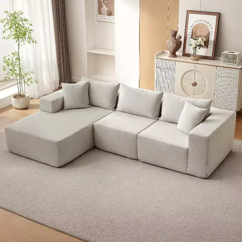107 L Shaped Convertible Sectional Sofa, Upholstered Modular Sofa with Deep Seat, No Assembly Required Sleeper Sofa for Living Room