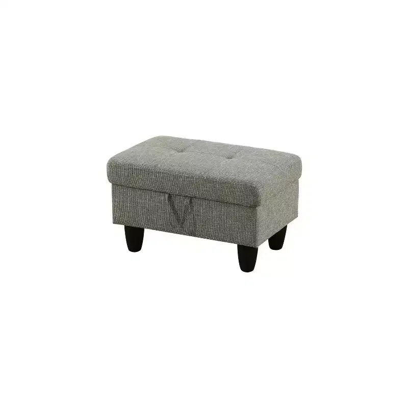 AndMakers 28.5 in. W Yellowish Gray Linen Rectangle Ottoman with Storage