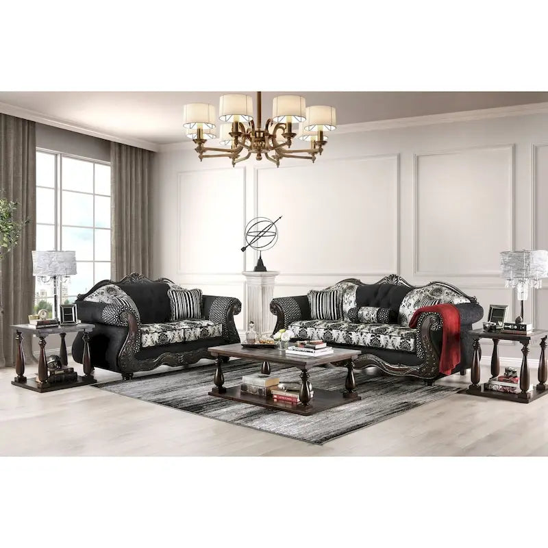 Dhumketu Traditional Black Fabric Semi-Firm Loveseat by Gracewood Hollow
