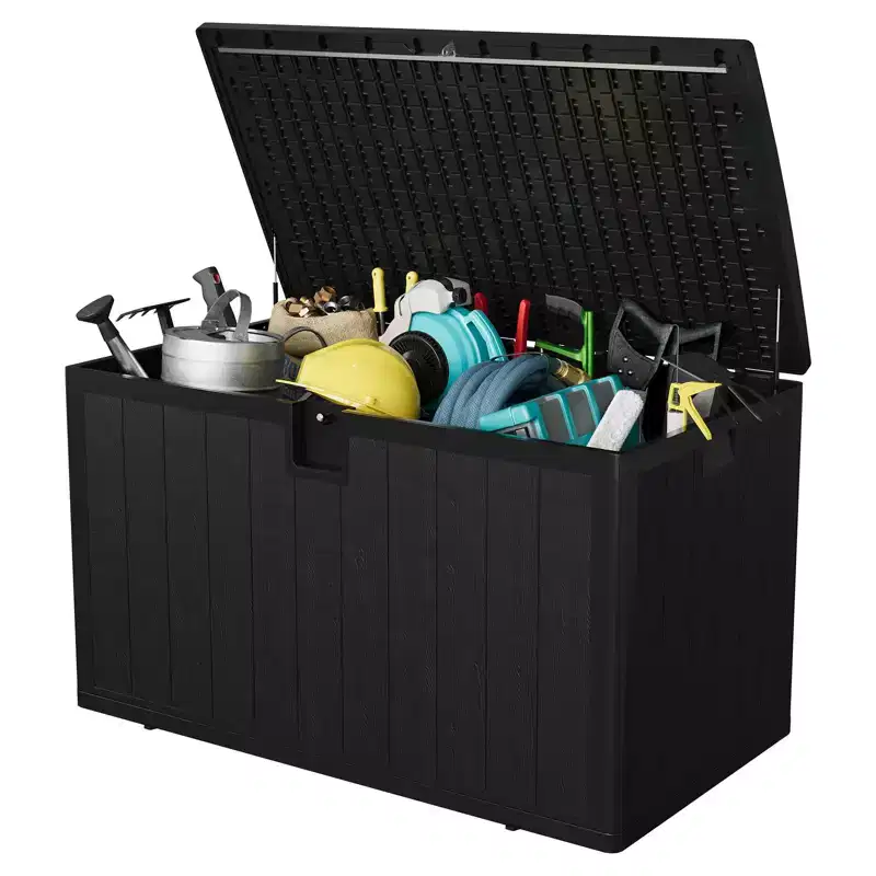 Coolmee 130 gal Deck Box, Lockable Outdoor Storage Box with Lid, All-Weather Outdoor Storage Bin with Side Handles for Patio Furniture