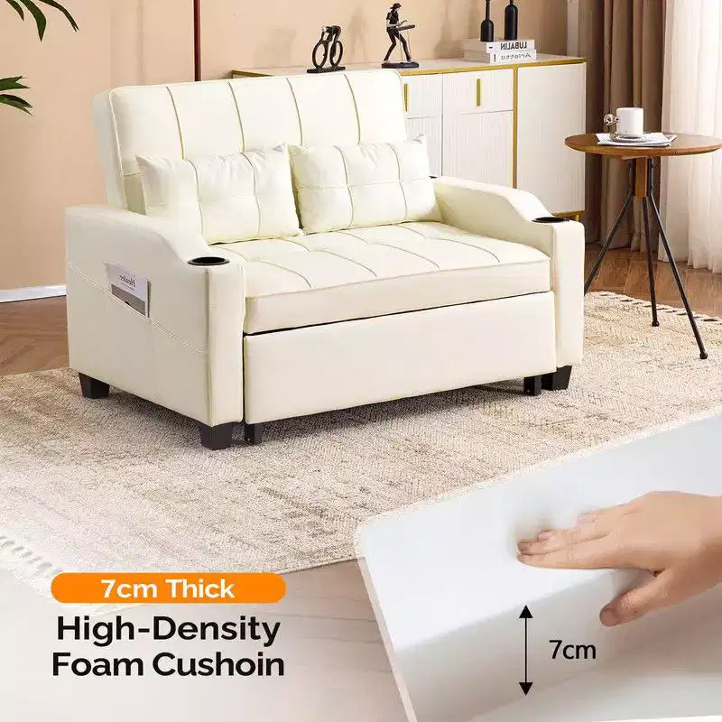 Upholstered Cat's Claw Leather Convertible Reclining Sleeper Sofa Bed With Cushions For Small Spaces