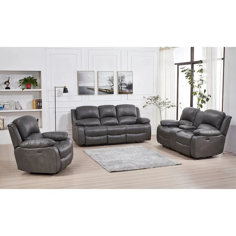 Betsy Furniture 3 Piece Bonded Leather Power Reclining Living Room Set, Sofa, Loveseat and Chair