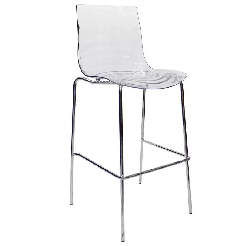 LeisureMod Astor Modern Plastic Bar Stool with Chrome Steel Base Counter Stool with Ripple Swirl Seat Design and Footrest for Kitchen and Dining Room