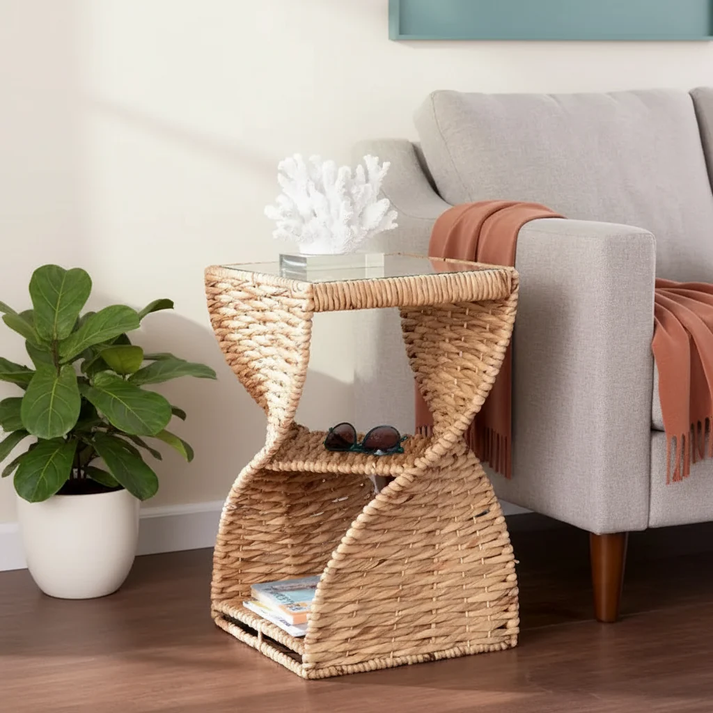 Coastal Natural Woven Water Hyacinth Side Table