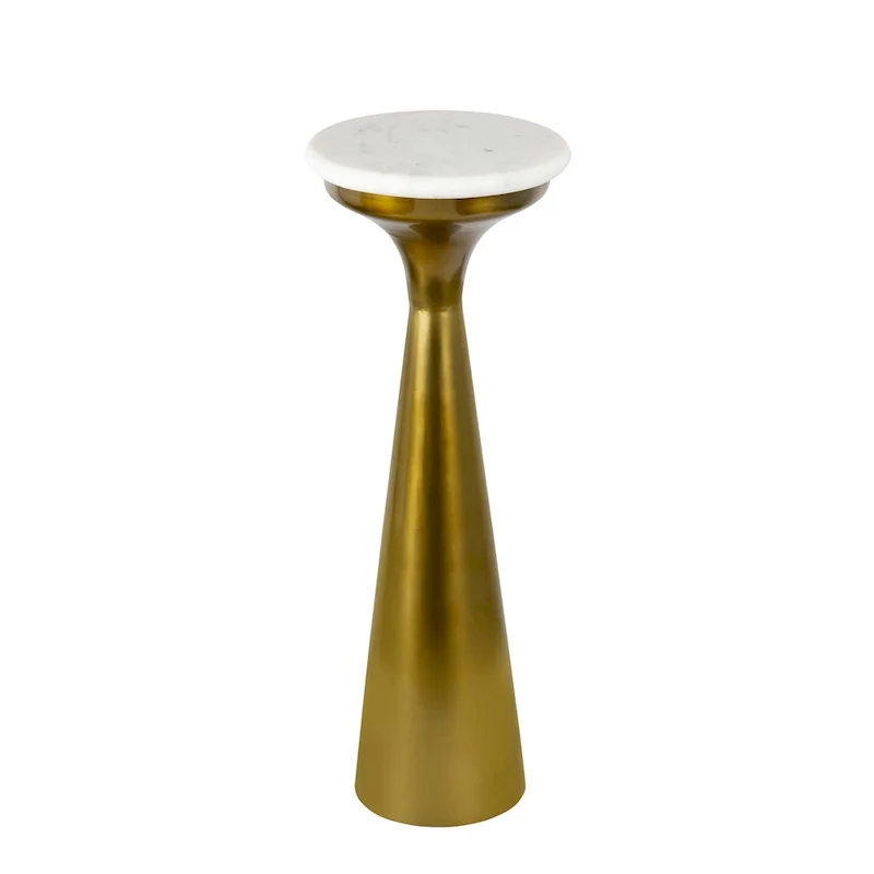 Vince 22.25 Mid-Century Glam Retro Metal Drink Table with Marble Top, Gold/White, by JONATHAN Y