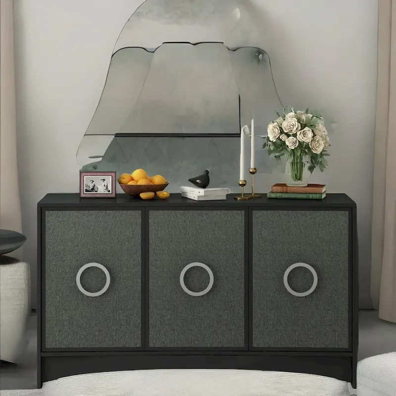 U_Style Curved Design Storage Cabinet w/Three Doors/Adjustable Shelves