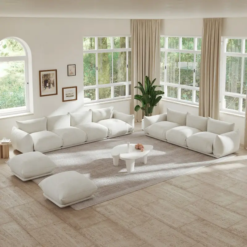 Modern Chenille Fabric Upholstery Modular Sectional Sofa for Living Room Set with 2 Ottoman