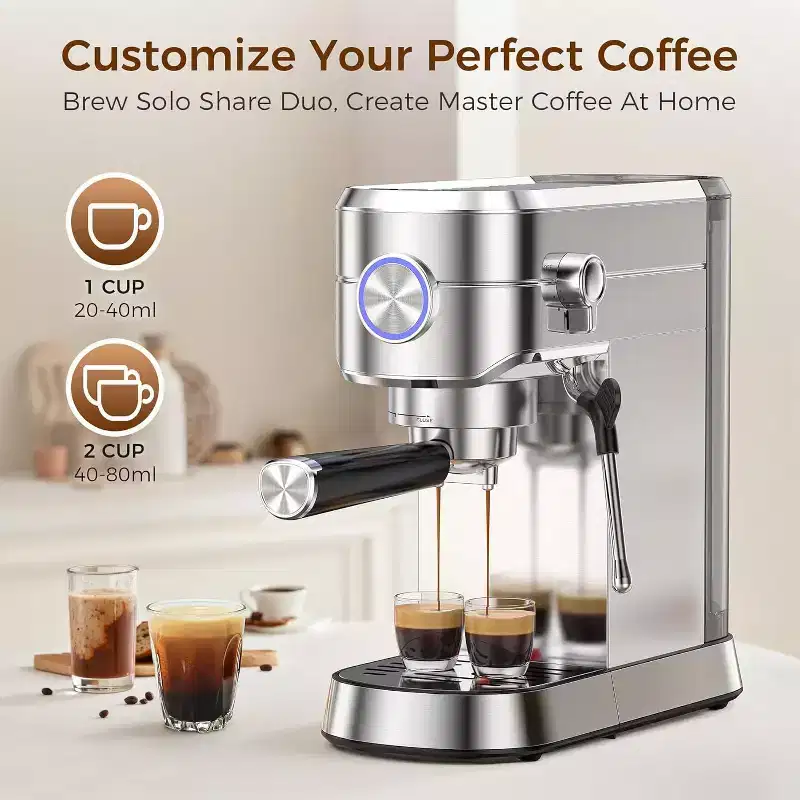 20 Bar Compact Espresso Machine with Milk Frother, Stainless Steel Coffee Maker, 40 oz Removable Water Tank for Cappuccino & Latte