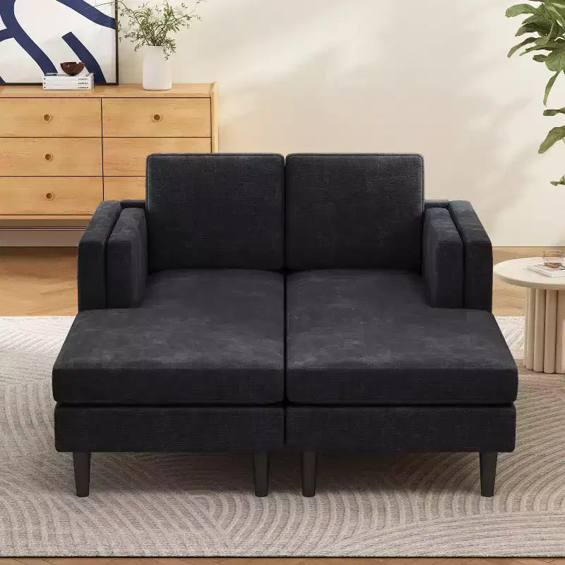 Modern 53.5 Chenille Chaise Lounge Sofa, Convertible 2-Seat with High-Density Foam Cushions, 500 lb Capacity