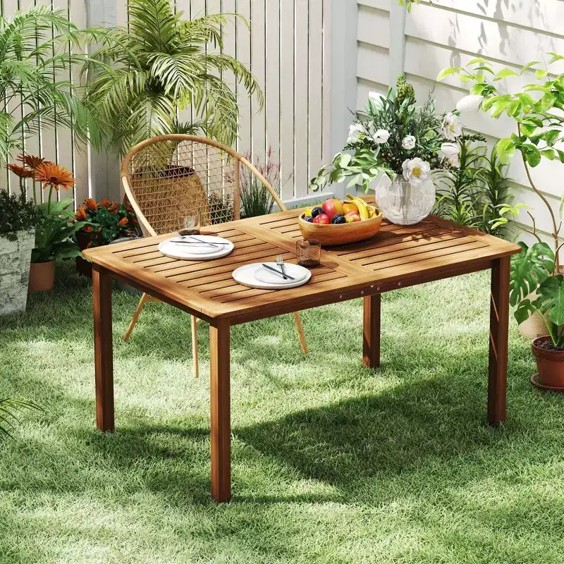 HOMLUX 59 Outdoor Patio Dining Table with 2 Umbrella Hole for Pool, Yard, Lawn