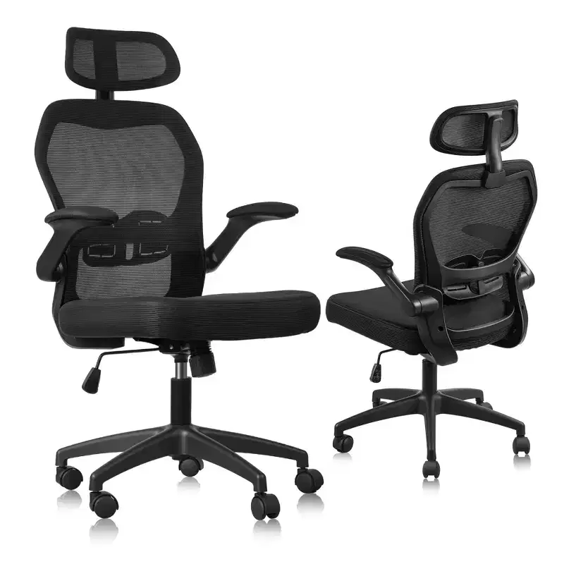 Ergonomic Mesh Office Chair with Headrest, Lumbar Support & Flip-Up Arms