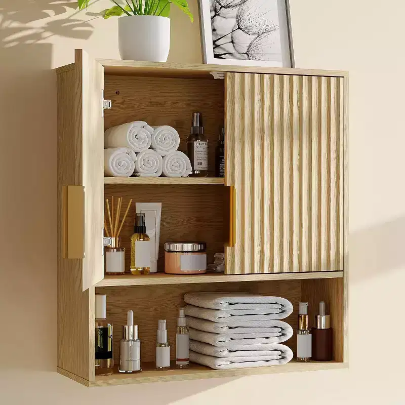 Bathroom Wall Cabinet, Medicine Cabinet with Wave-Patterned & Adjustable Shelf, Wall Cabinet for Bathroom, Kitchen, Laundry Room, Entryway