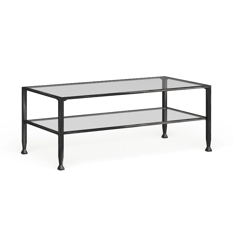 SEI Furniture Glenn Black Rectangle Metal Coffee Table with Glass Top and Bottom Shelf