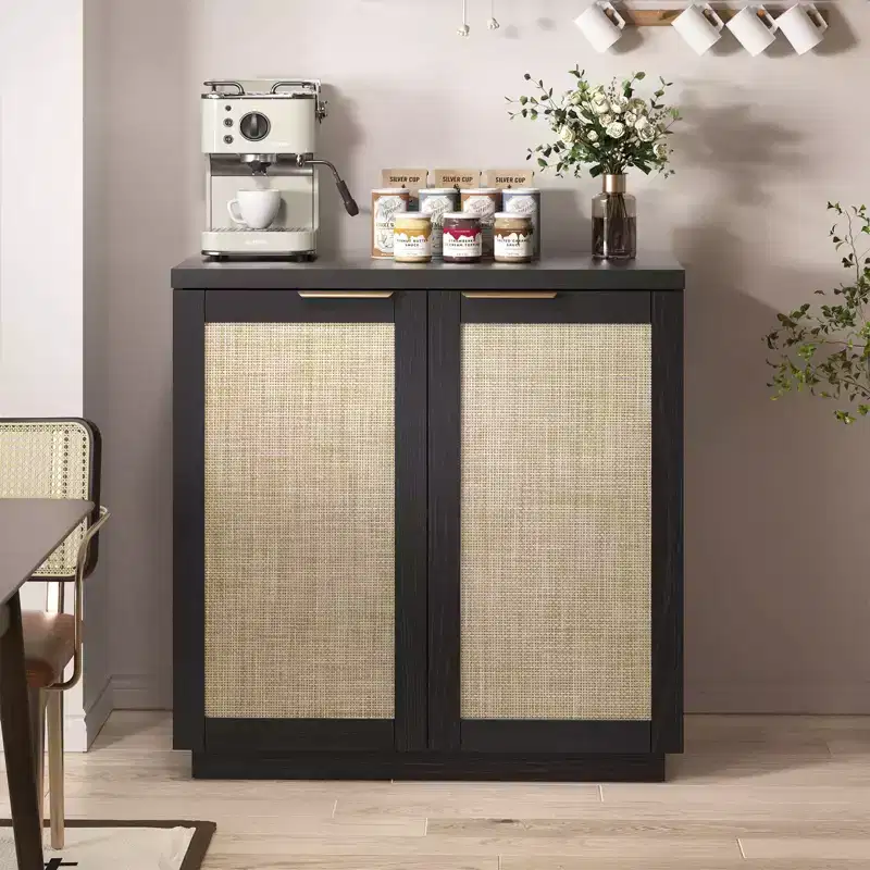 Hommpa 31 2-Door Rattan Buffet Sideboard Cabinet Multipurpose Dining Room Organizer
