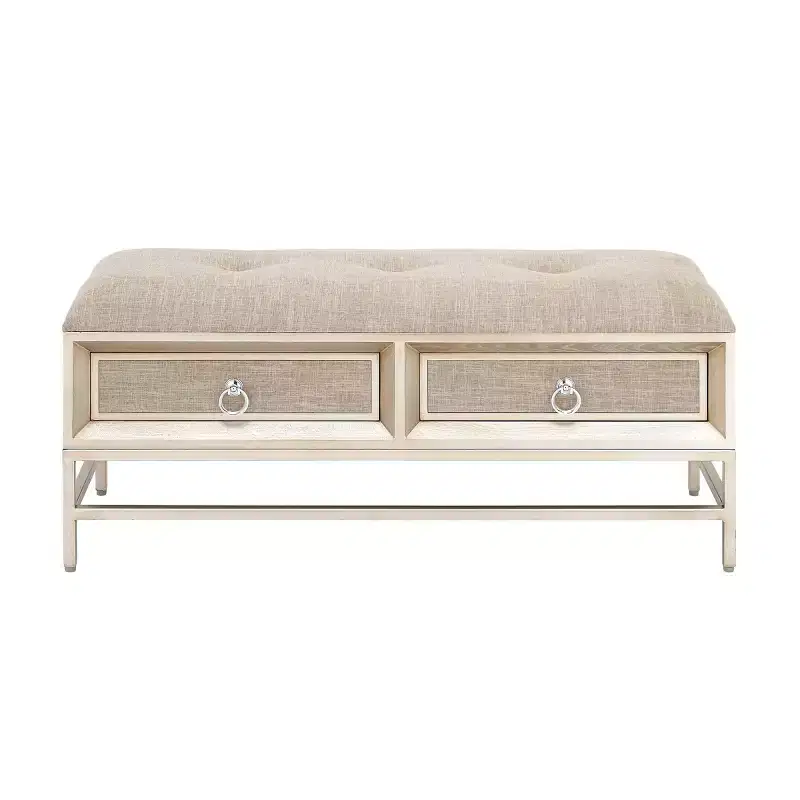 Contemporary Linen Storage Bench Beige - Olivia & May: Tufted Upholstered, Iron & Wood Frame, Stainless Steel Legs, 2-Seater