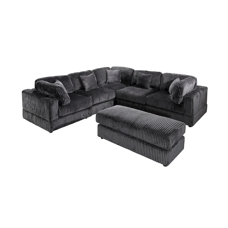 Oversized 6-Piece Corduroy Upholstered L-Shaped Modular Sectional Sofa, DIY Combination