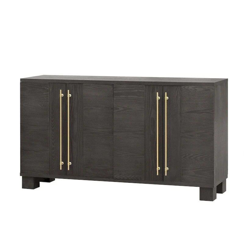 4-Door MDF Ash Wood Sideboard Storage Cabinet with Gold Handles
