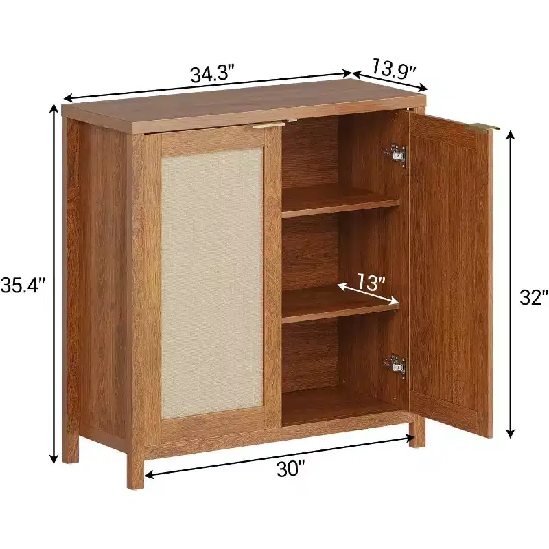 Wicker Storage Cabinet with Doors and Adjustable Shelves Modern Sideboard/Dining Sideboard Suitable for Living Room, Dining Room