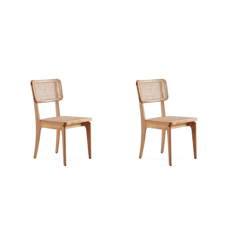 Manhattan Comfort Giverny Dining Chair in Black and Natural Cane - Set of 2