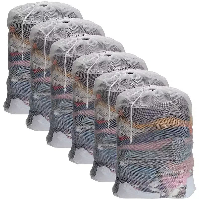 Narwey 6 Pack Mesh Laundry Bag with Drawstring Closure, 24 x 36 Heavy Duty Extra Large Laundry Bags