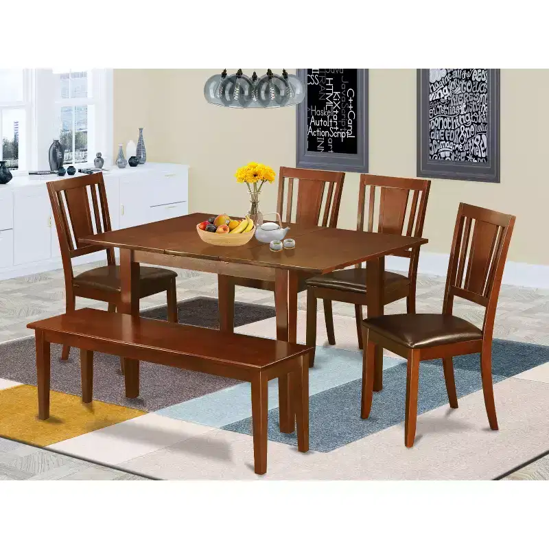 5 Piece Dining Table Set for 4, Rectangle Kitchen Table with Butterfly Leaf and 4 Chairs, Mahogany Finish, 32x60 Inch