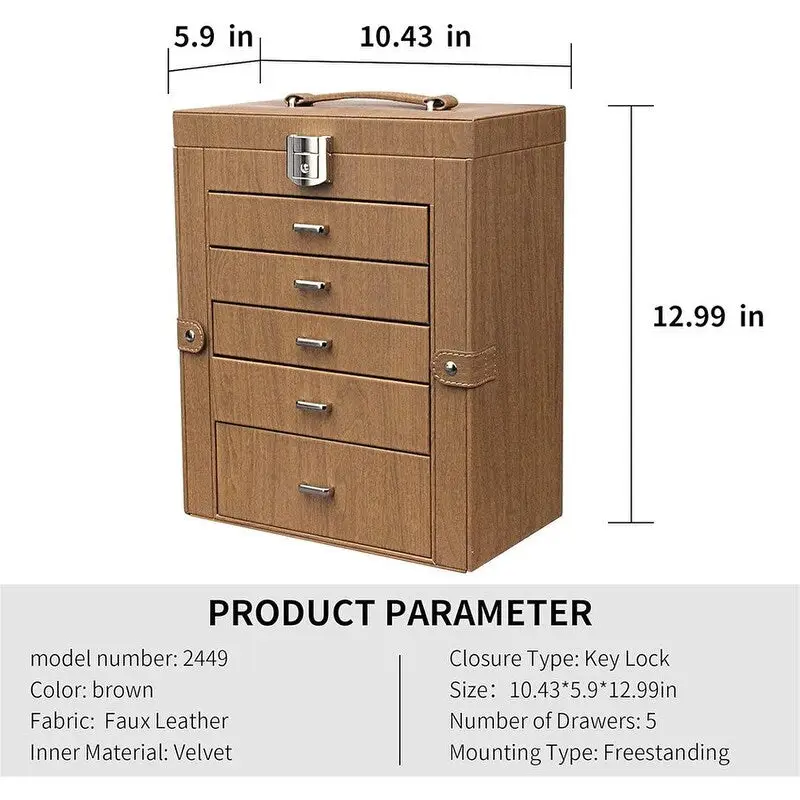 5-Layer Leather Jewelry Box - 5.9D x 10.43W x 11H