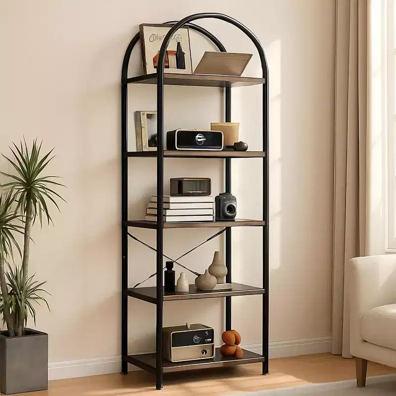Modern Freestanding Display Shelving Unit Storage Bookshelf 5 Tier Bookcase Industrial Open Book Shelves,Rack Metal Frame for Bedroom Living Room