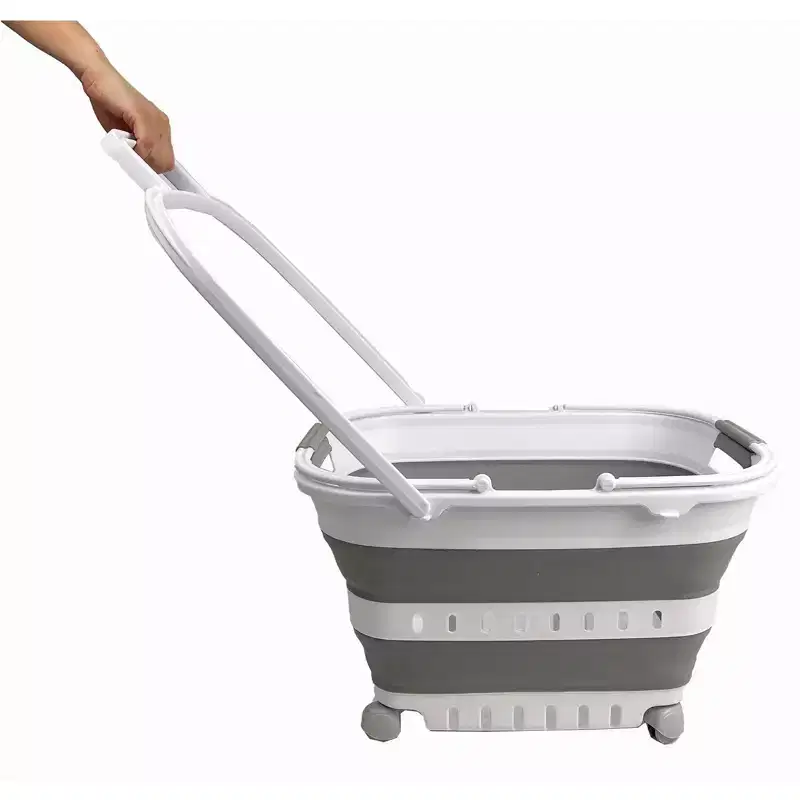 SAMMART 35L (9.24 Gallons) Collapsible Plastic Laundry Basket with Handle and Wheels
