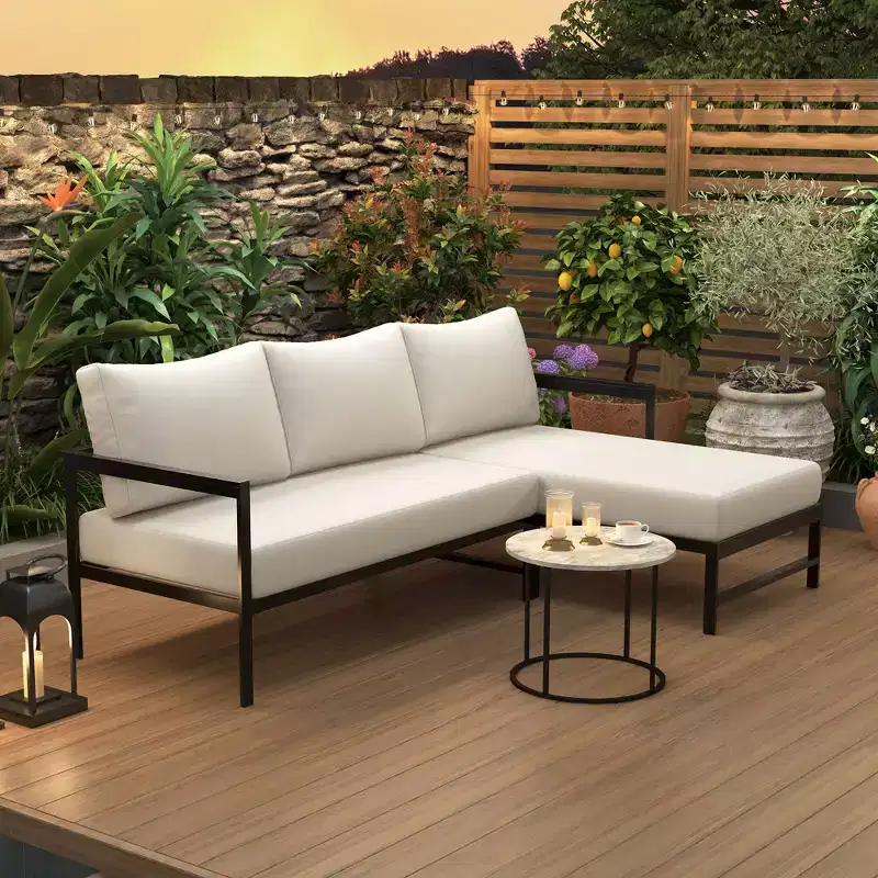 Outdoor Patio Sofa, L-Shaped Couch with Iron Frame, Weather-Resistant, Ideal for Patio, Balcony & Garden - ModernLuxe