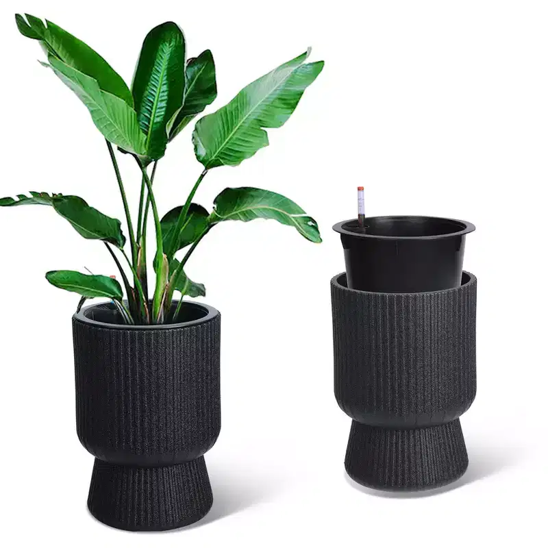 14 Inch Plant Pots, Self Watering Planters Set of 2 with Drainage Holes for Indoor Plants, Flower Pots with Water Level Monitor, for Patio, Porch