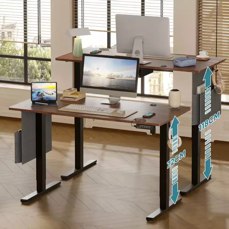 55 Electric Standing Computer Desk with USB Port, Height Adjustable Home Office Desk with Hooks and Side Bag
